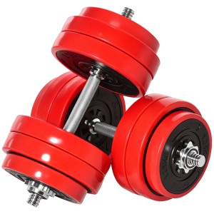 HOMCOM Langhantel Set, rot/schwarz, mit Gewichten und Stangen für vielseitiges Fitnesstraining.