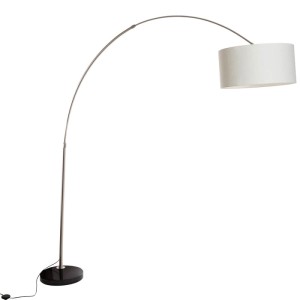 QAZQA Bogenlampe mit weißem Stoffschirm (50 cm) und Stahlgestell. Innenleuchte für Wohnräume.