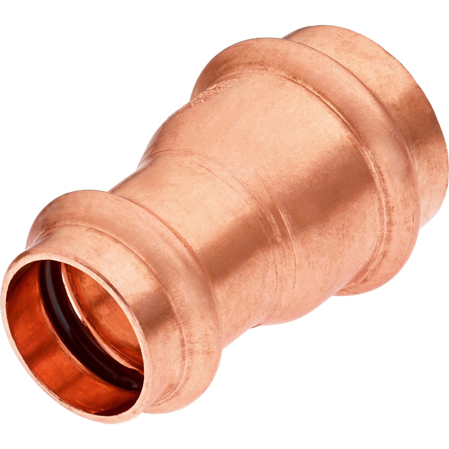 Kupfer Press-Reduziermuffe, 28 mm x 22 mm, für Kupferrohr-Verbindungen im Heizungsbau.