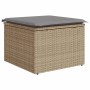 Beiger Poly Rattan Garten-Fußhocker mit grauem Kissen, Teil der vidaXL Sofagarnitur.