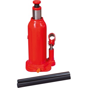 Roter hydraulischer Stockwagenheber SWH-5000 B mit 5 t Tragkraft und Bedienrohr.