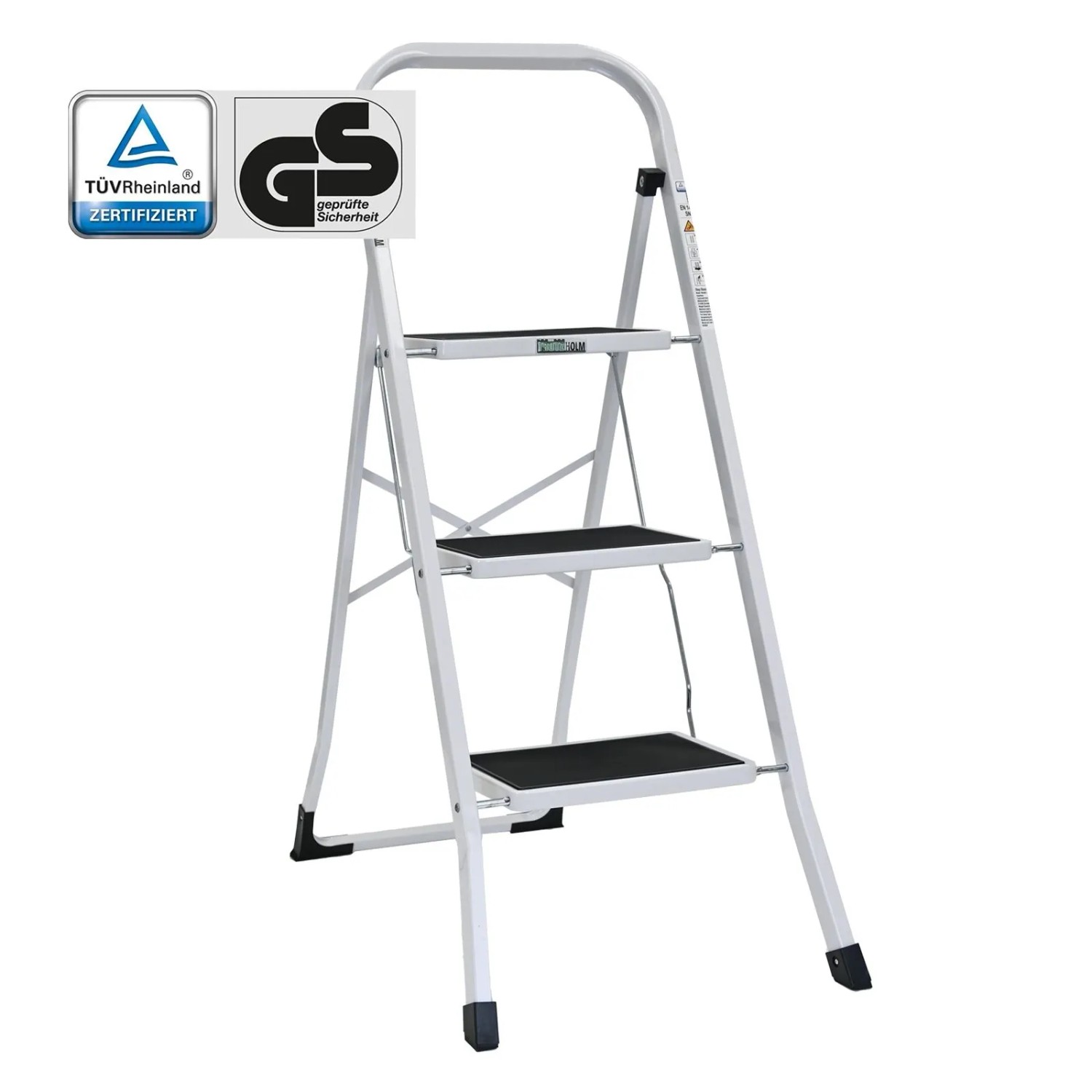 TRUTZHOLM Trittleiter 3 Stufen Klappbar TÜV/GS 150 kg Anti-Rutsch Trittflächen Weiß