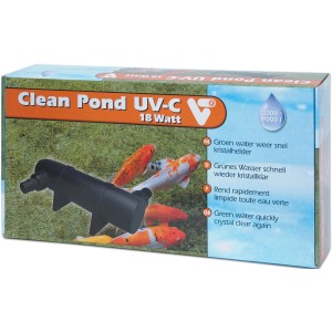 Verpackung des VT UV-C Teichklärer Clean Pond 18 Watt zur Reinigung von Gartenteichen.
