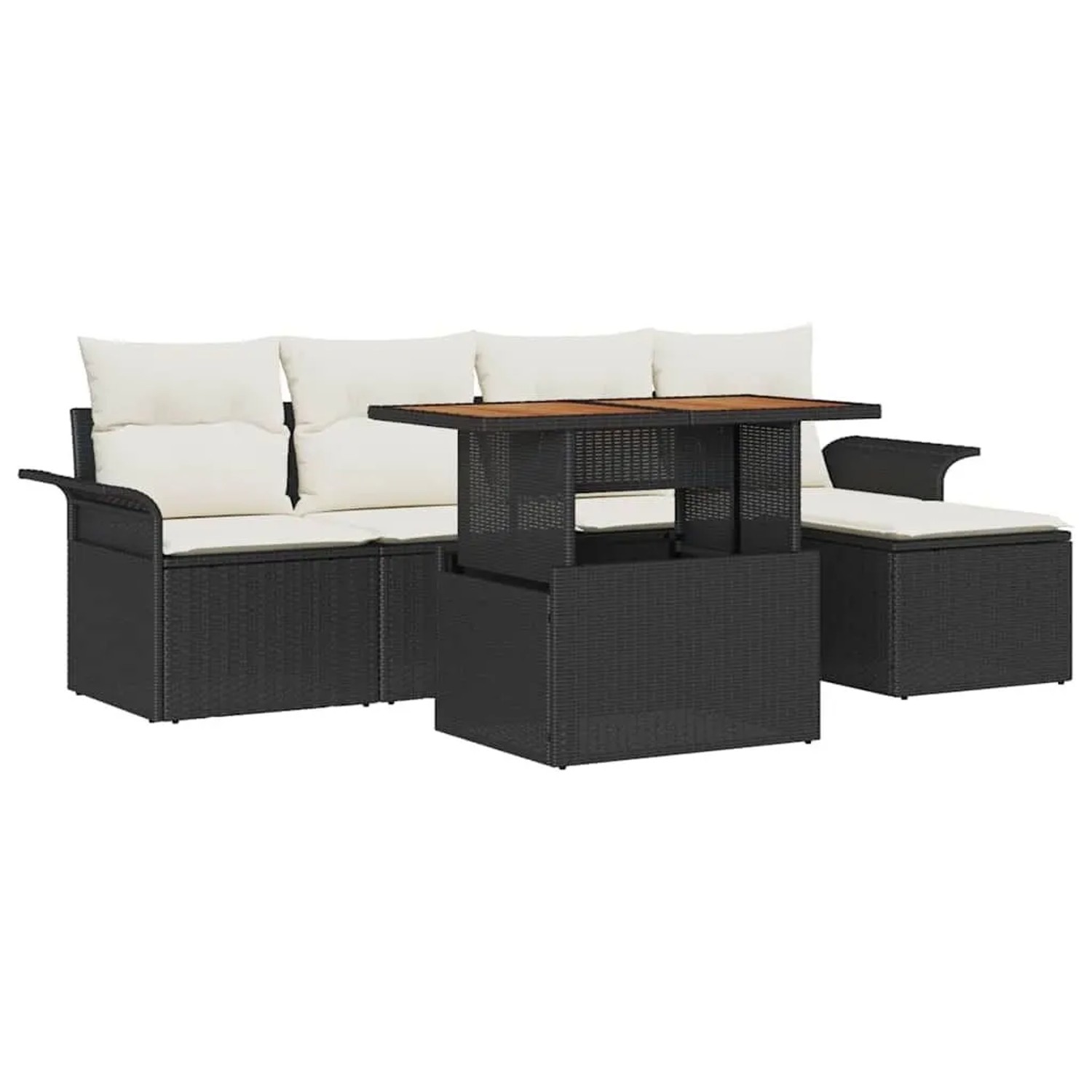 vidaXL Garten-Sofa-Set mit Speicher 6 Stk Schwarz Poly Rattan 3358056