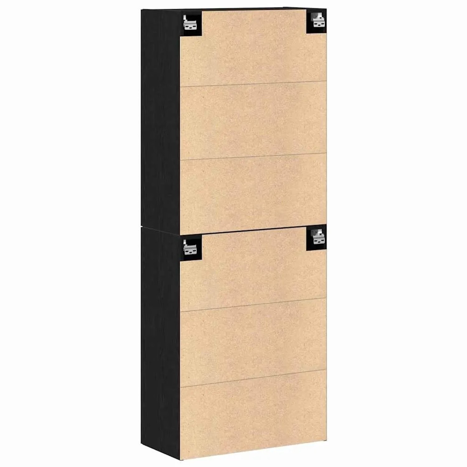 Zwei schwarze vidaXL Wandschränke in Eichen-Optik, 69,5x34x90 cm, für Kommoden & Sideboards.