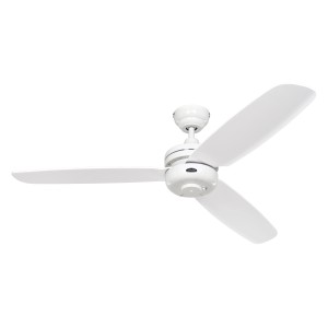 Weißer CASAFAN Deckenventilator Night Flight 132 cm mit drei Flügeln und Fernbedienung.