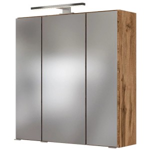 Held Möbel Badmöbel-Set Bari, 60 cm, matt weiß/Wotaneiche, Spiegelschrank mit LED-Leuchte.