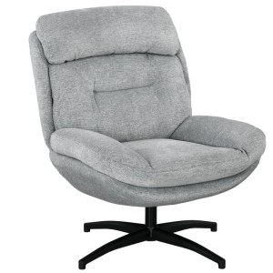 Grauer HOMCOM Drehbar Loungesessel mit breiter Chenille-Sitzfläche, integrierten Armlehnen und schwarzem Drehfuß.