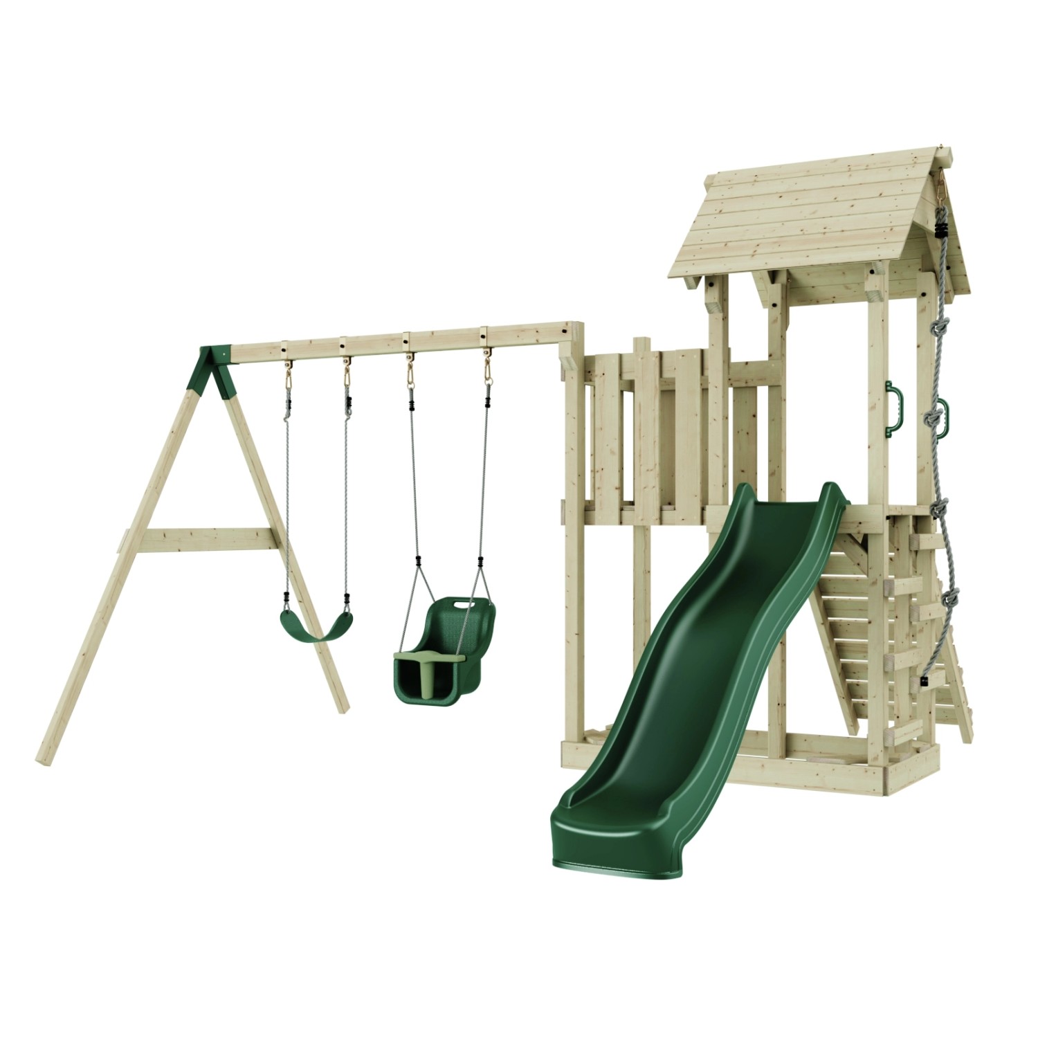 PolarPlay Spielturm Uppsala Schaukel Babyschaukel Kletterwand Rutsche Grün günstig online kaufen