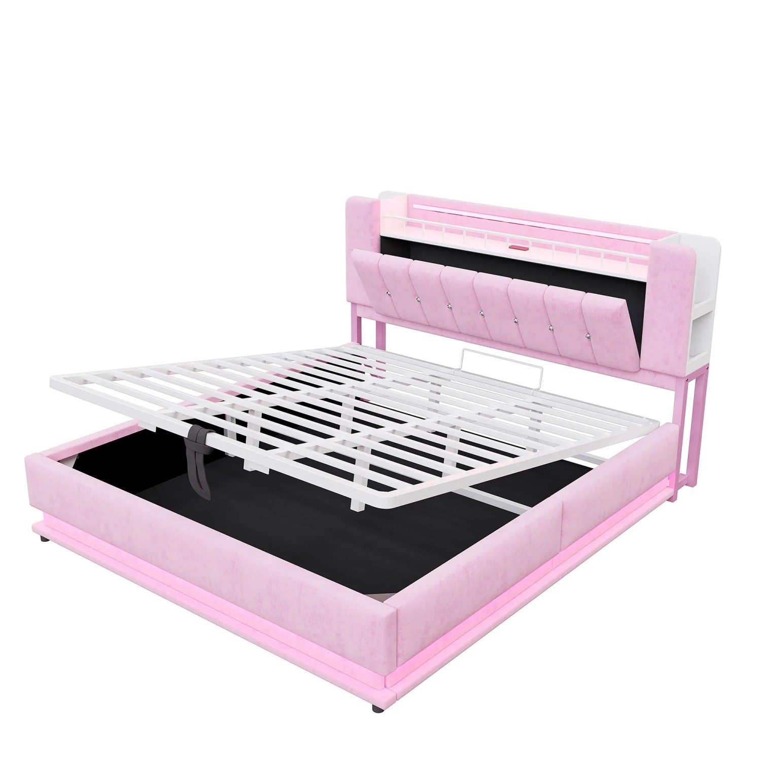 okwish Kinderbett 180x200cm mit LED Stauraum Jugendzimmer Rosa ohne Matratze