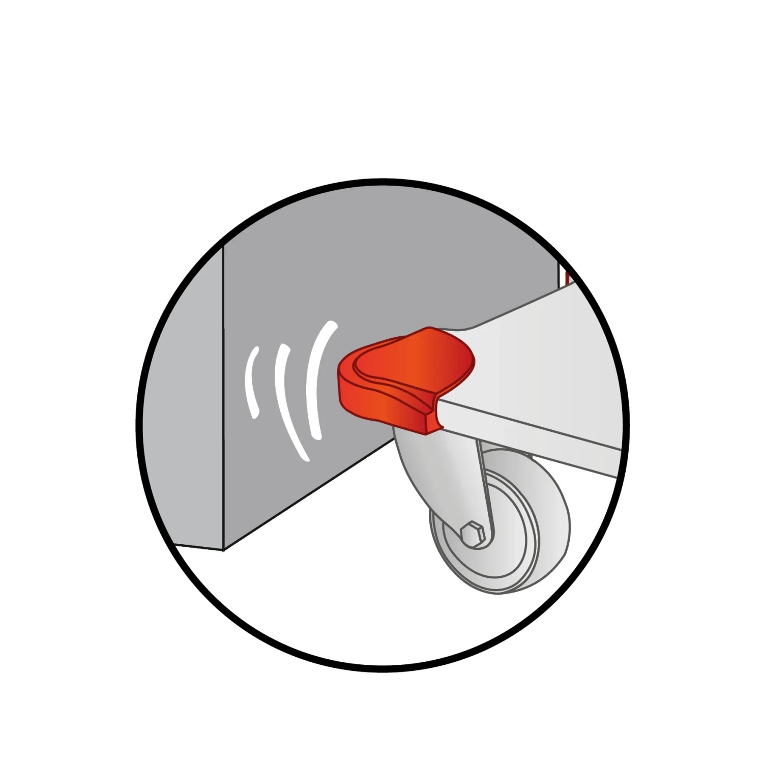 Detailaufnahme Transporthilfe Protection mit rotem Kantenschutz und Rolle.