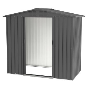 Tepro Metall Gerätehaus Flex Shed Medium in Anthrazit mit Schiebetüren und Belüftung.