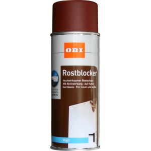 OBI Rostblocker Spray, rotbraun matt, 400ml Dose für effektiven Rostschutz.