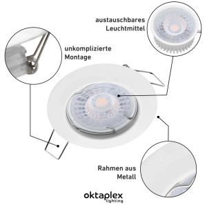 Oktaplex Sedan LED Einbaustrahler 9er Set, dimmbar, warmweiß, Detailansicht.
