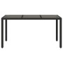 Schwarzer vidaXL Gartentisch mit Glasplatte, 150x90 cm, aus Poly Rattan.