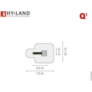 Draufsicht Hy-Land Spielgerät Q1 mit Rutsche: Maße 7,5 x 6,1 m. Ideal für Spieltürme im Garten.