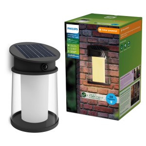 Philips Juda Solar Wandleuchte, schwarz, mit Solarpanel und Bewegungsmelder.