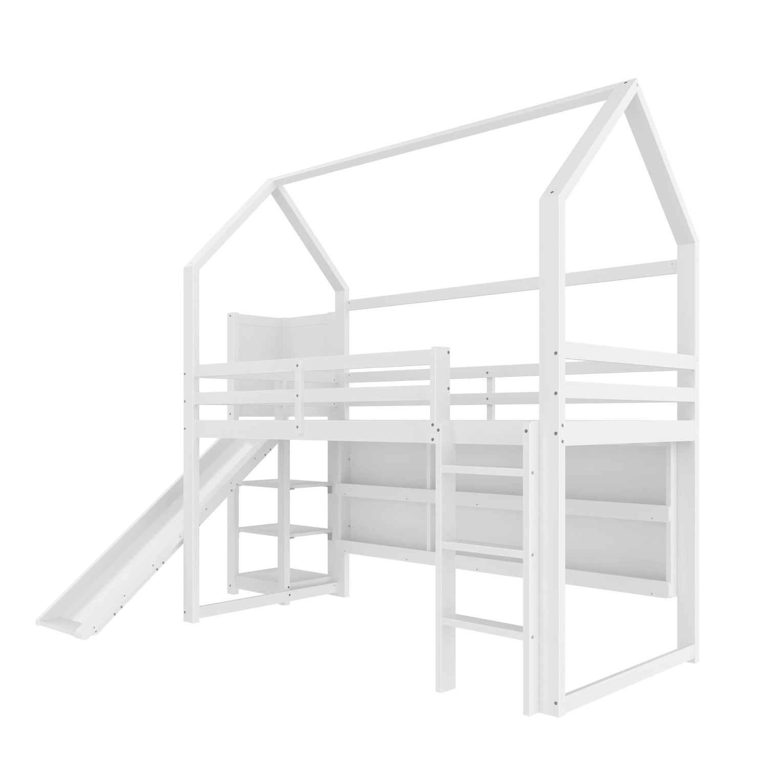 okwish Hochbett 90x200cm mit LED Leiste Kinderzimmer Weiß ohne Matratze