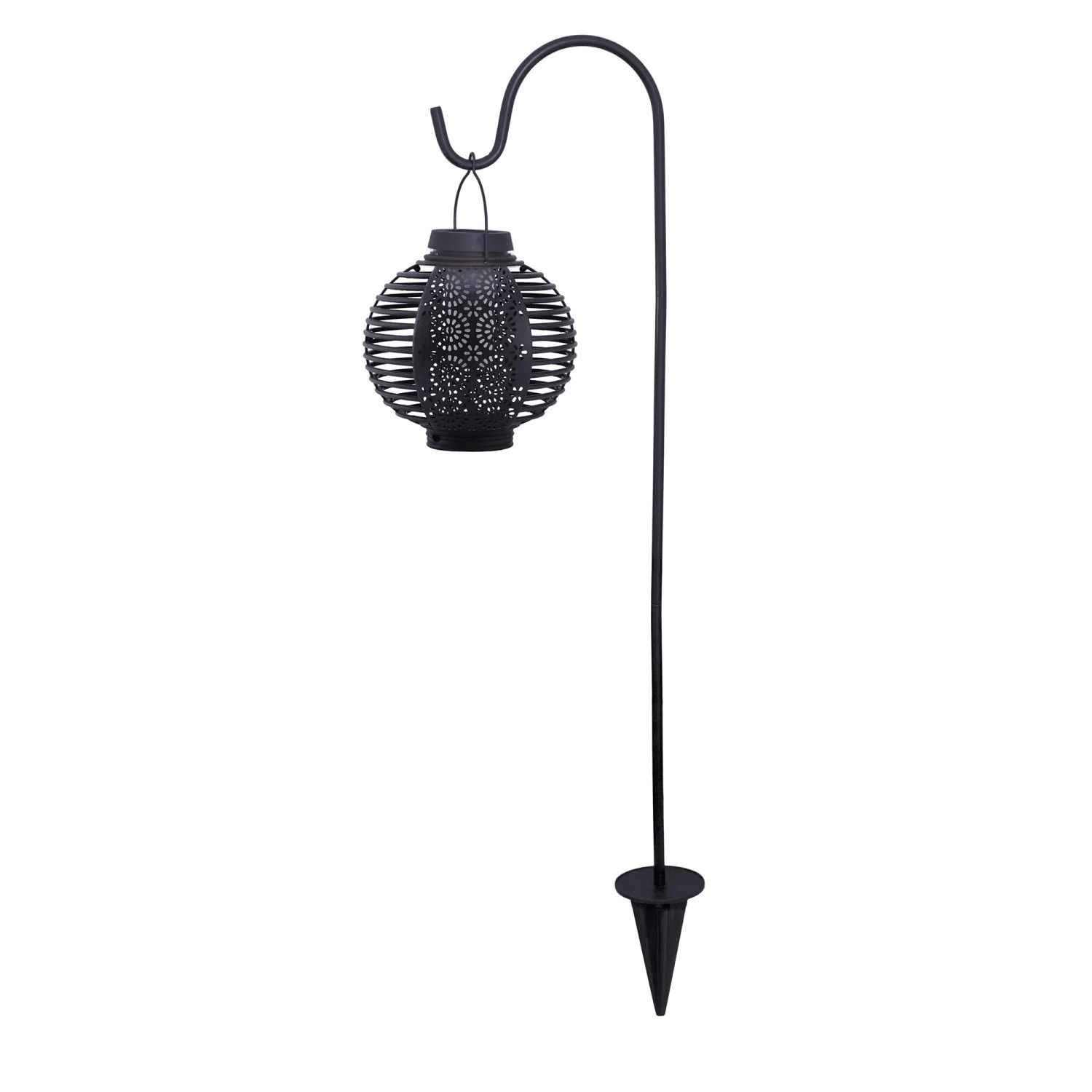Braune Näve LED Solarleuchte Lampion mit Erdspieß, Ø 14,5 cm, 78 cm hoch. Dekorative Gartenbeleuchtung.