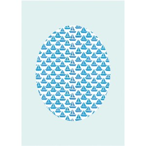 Komar Wandbild Shelly Aqua, 30x40 cm, mit blauem Segelboot-Muster.