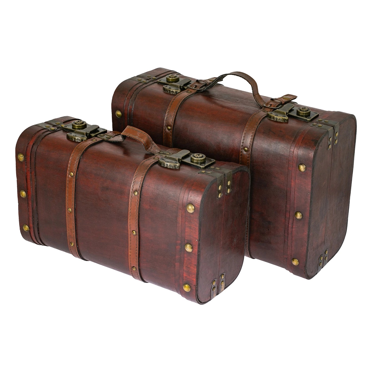 HMF 6412700 Schatztruhe Holz Vintage Koffer 2er Set Versch Größen Peru