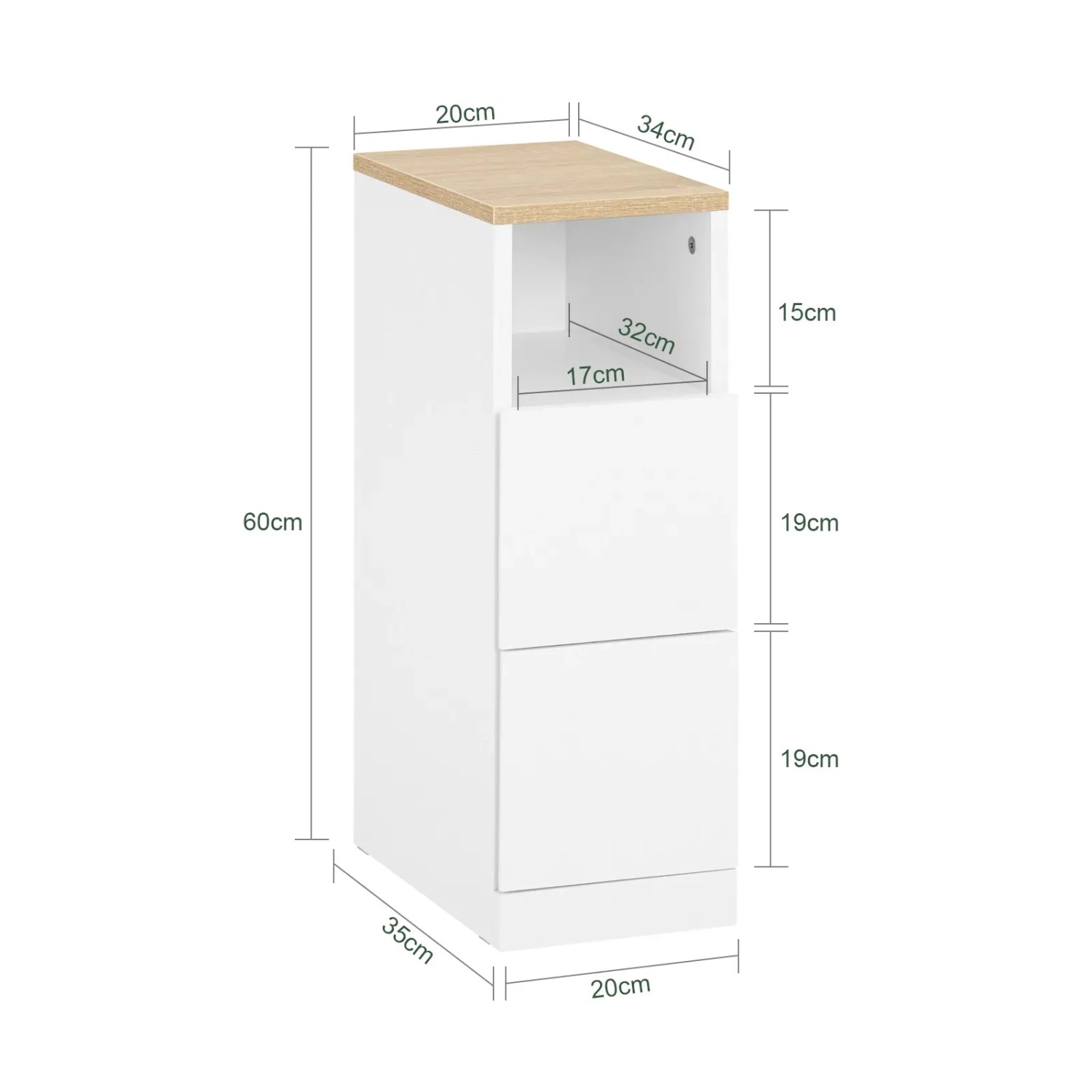 SoBuy Weißer Nachttisch FBT149-WN Schmal 20 cm breit mit 2 Schubladen kaufen bei OBI