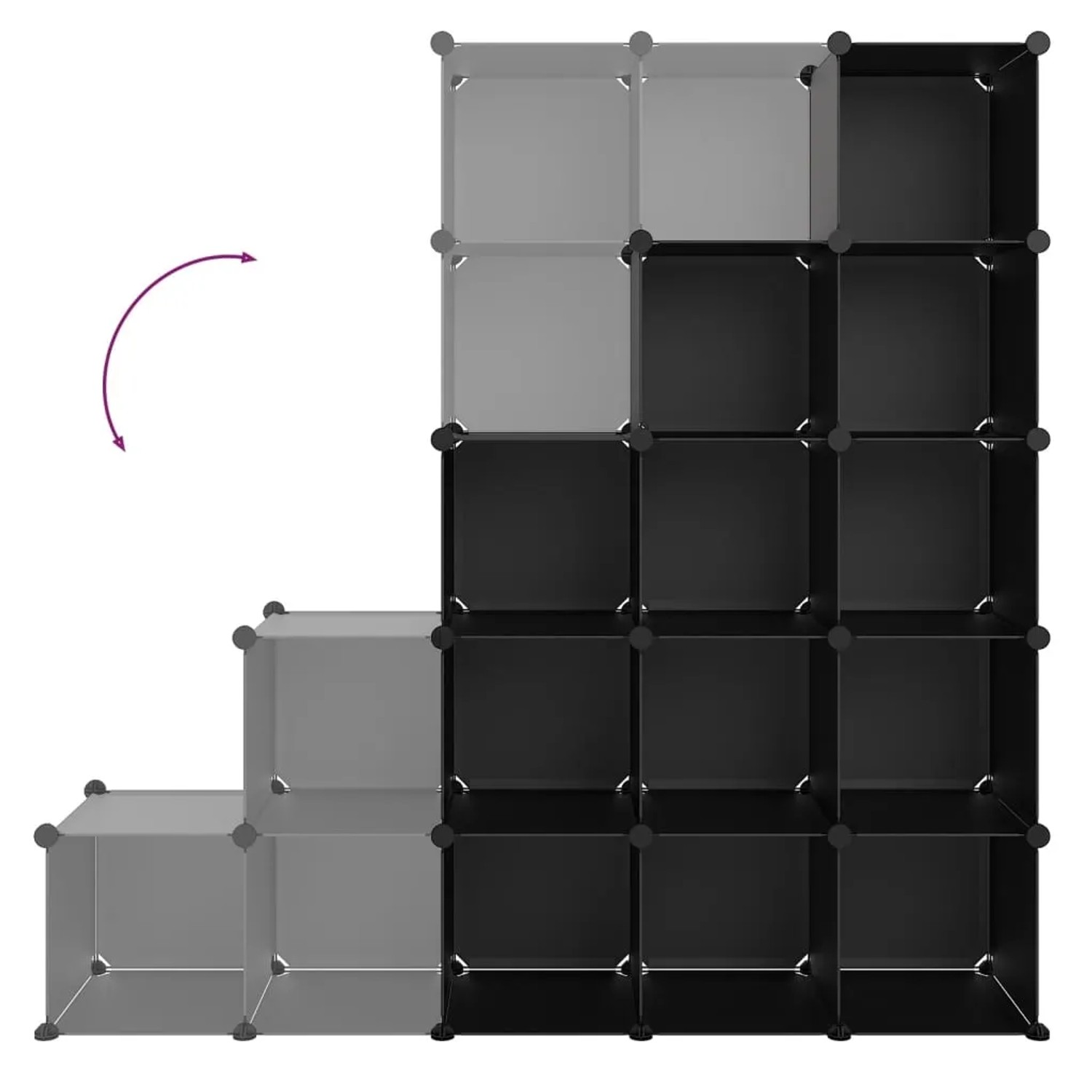 Schwarzes vidaXL Regalsystem mit 15 Würfeln aus PP-Kunststoff, flexibel aufbaubar.