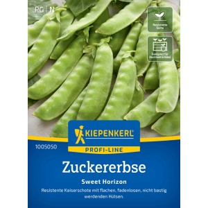 Kiepenkerl Zuckererbse Sweet Horizon: Grüne, fadenlose Erbsenschoten, resistente Sorte für Beet & Kübel.