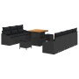 Schwarzes 10-tlg. vidaXL Garten-Sofa-Set aus Poly Rattan mit Tisch und Kissen.