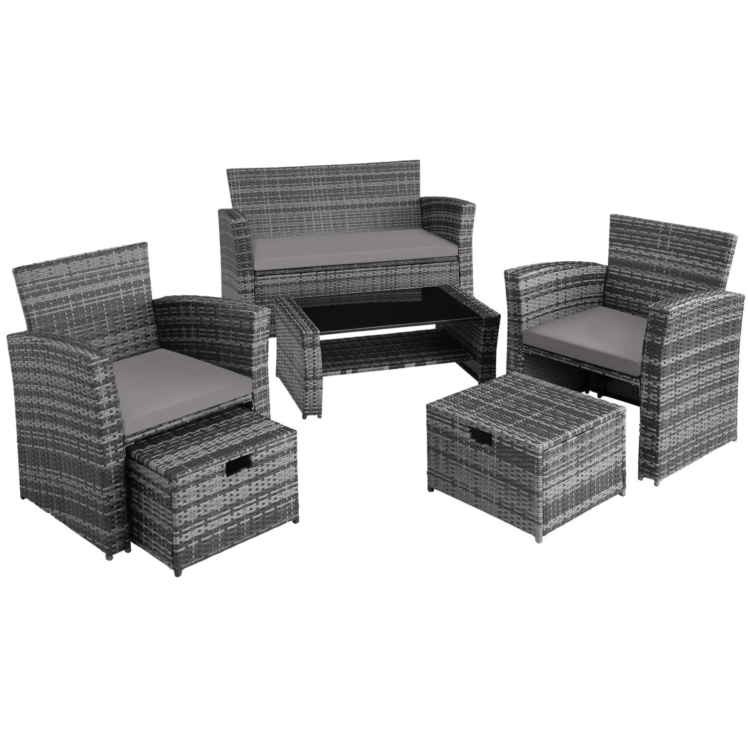 Tectake Rattan Sitzgruppe Modena Für 4 Bis 6 Personen Widerstandsfähig  129 x 68 50 x 75 cm Grau