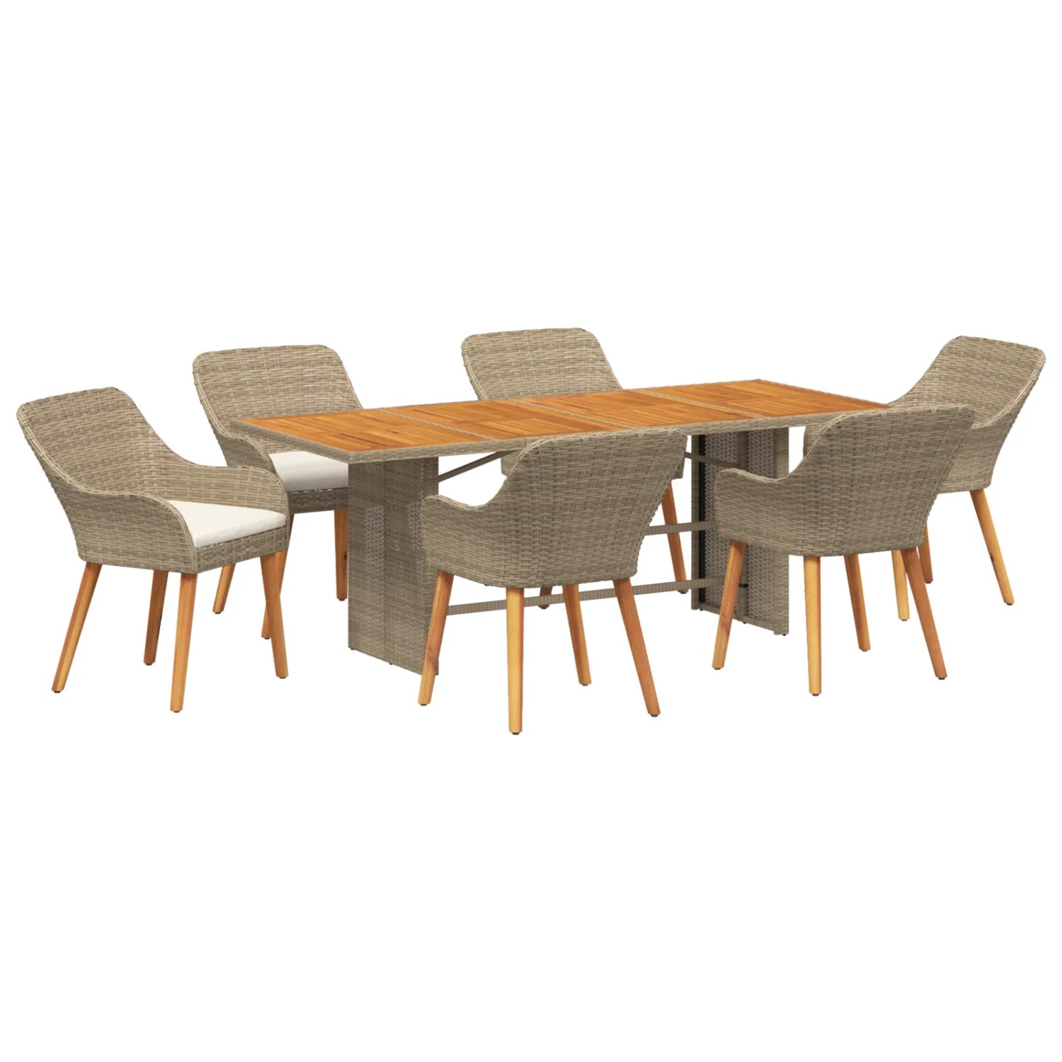 vidaXL 7-Teilige Garten Essgruppe Beige Poly Rattan 3261631