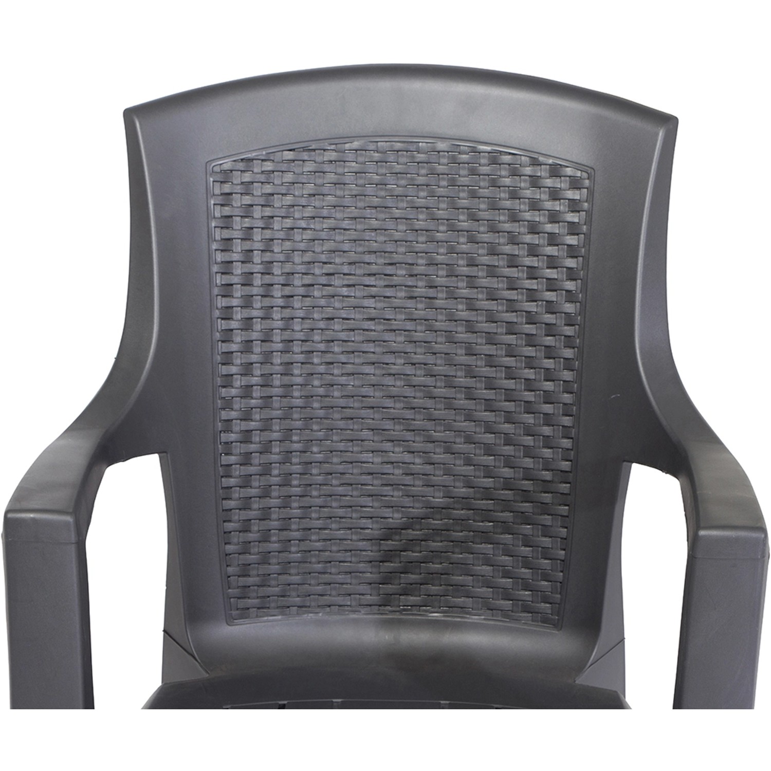 Anthrazitfarbener Progarden Stapelsessel Eden mit Geflechtoptik im Detail.