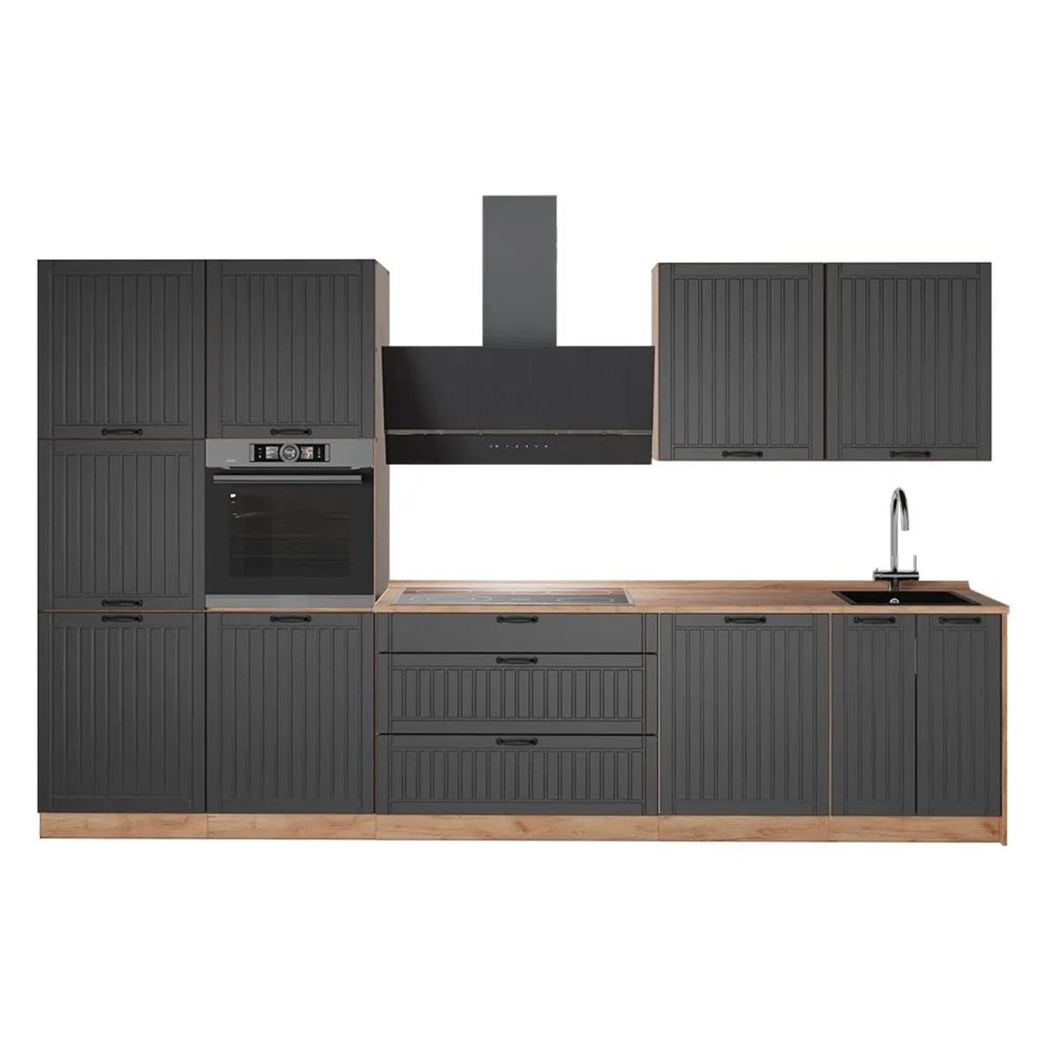Vicco Küchenzeile Fame-Line Dunkelgrau/Goldkraft Eiche 340 x 207 ohne Arbeitsplatte Art Nr 64595