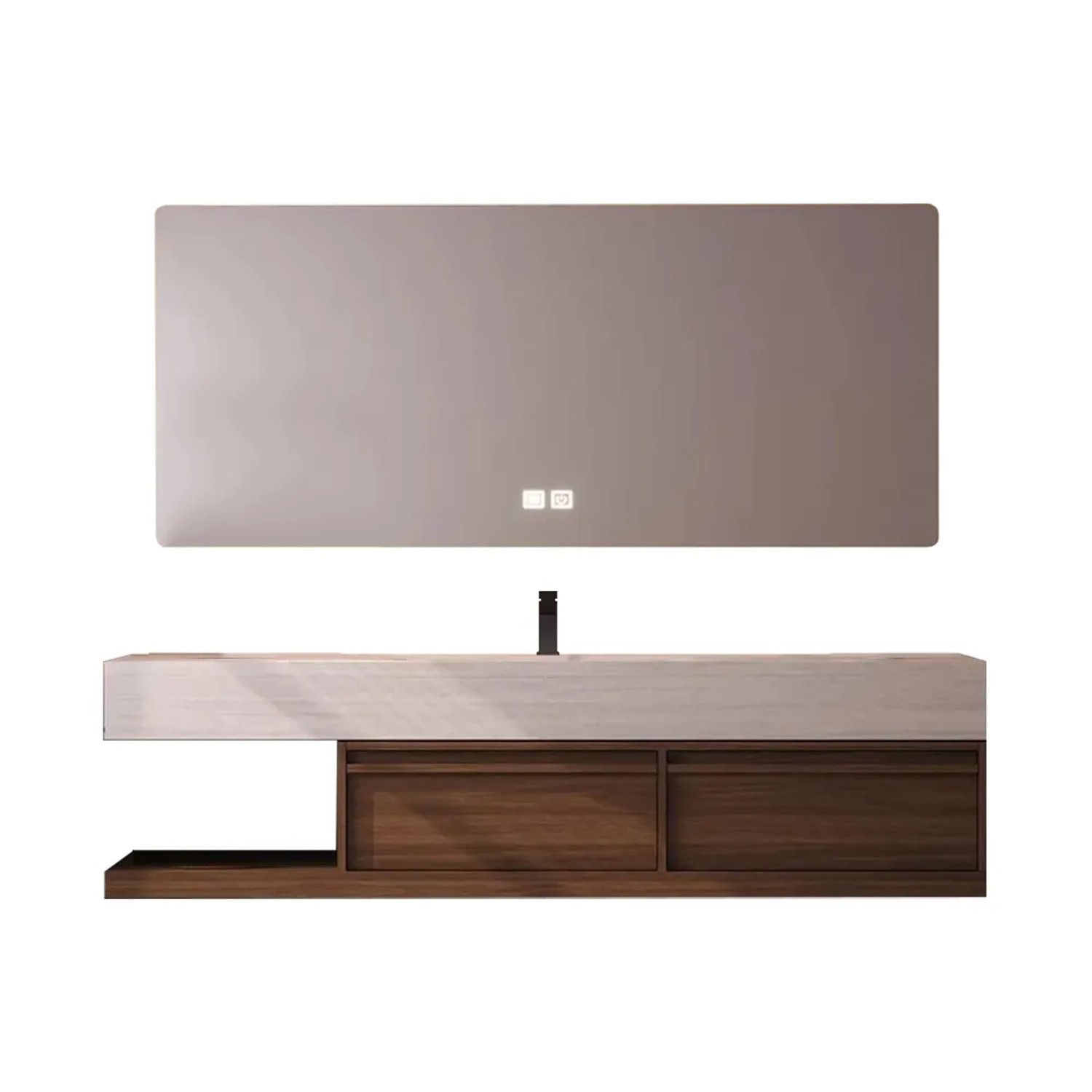 360Home Waschtisch Set Sinterstein 140 CM Mit Waschbecken Unterschrank Wandspiegel Und Armaturloch RW016140
