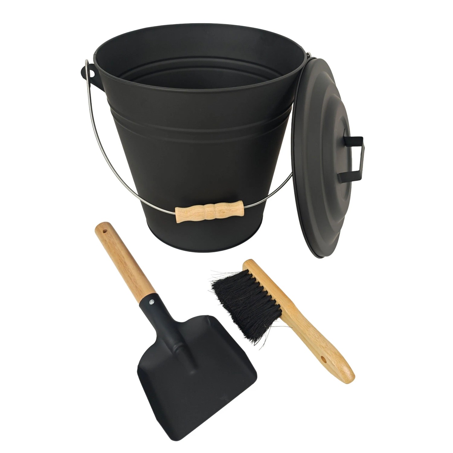 Relaxdays Ascheeimer Eisen Schwarz mit Feger und Schaufel 15,