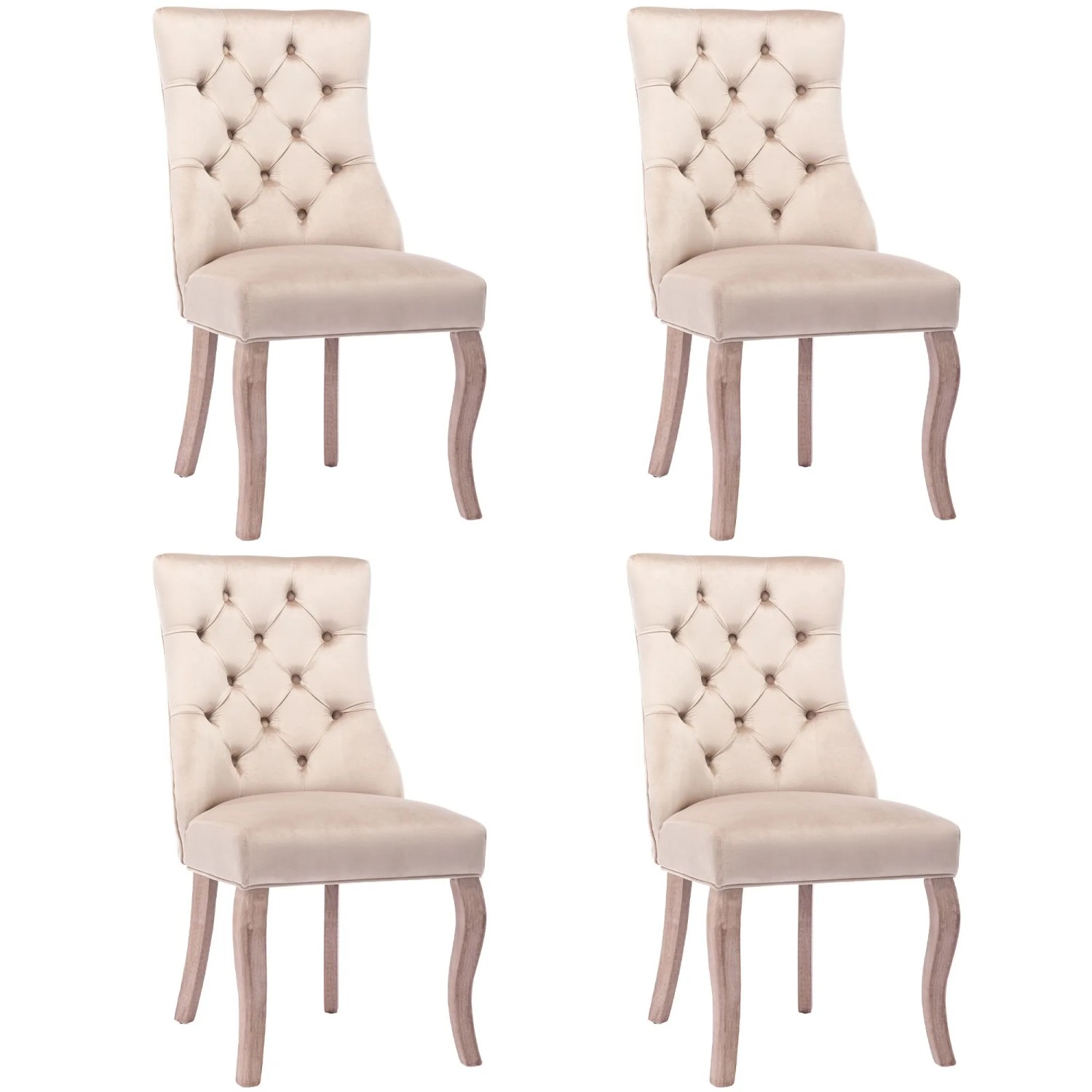 Merax Esszimmerstuhl 4Er Set Beige Samt Massivholzbeine