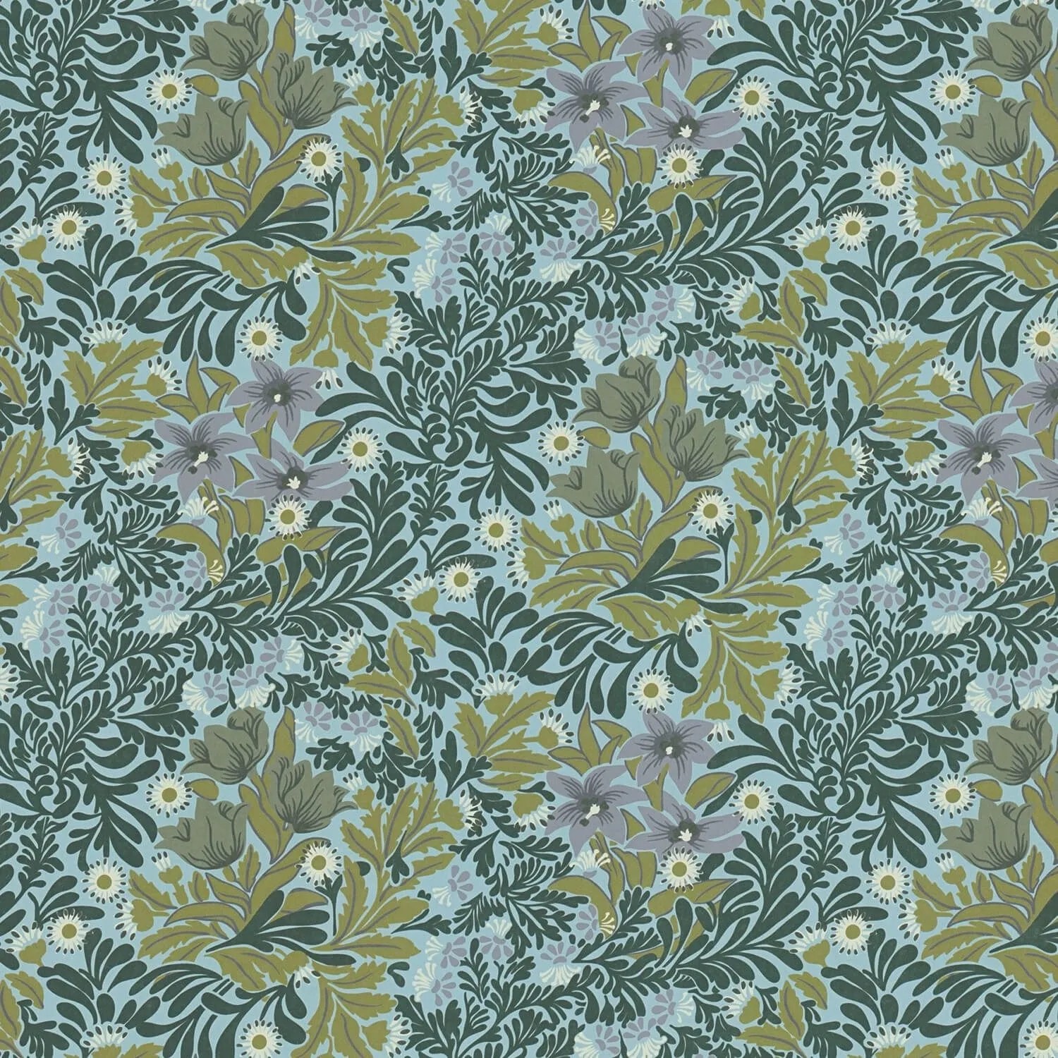 Image of PROFHOME 390572-GU Blumen Tapete Floral Matt Grün Türkis Weiß Oliv-Grün 0,53 m x 10,05 m 5,33 m2