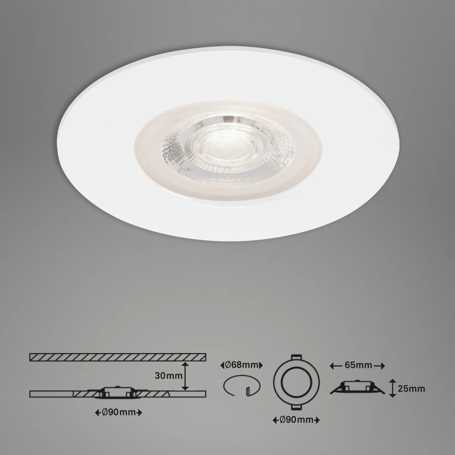 Brilo LED-Einbauleuchte Kulana, 3er-Set, dimmbar, weiß. Spritzwassergeschützt, ideal für Bad.