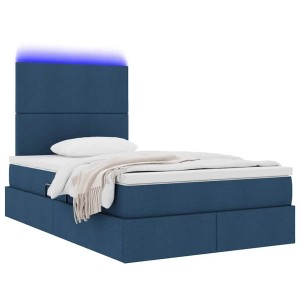 vidaXL Bett mit LED-Lichtleisten mit Kopfteil Blau 120 x 200 cm Stoff 3372350