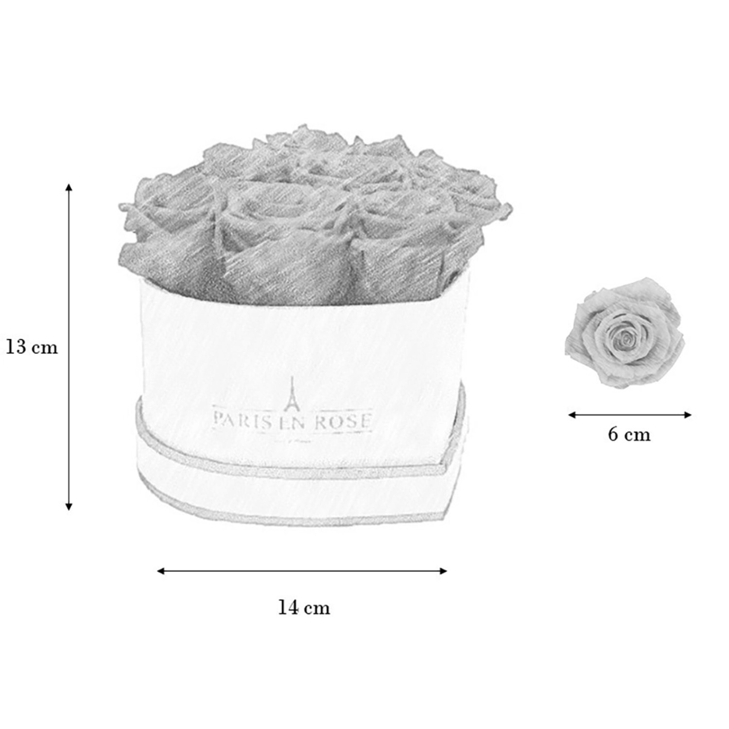 Herzförmige Rosenbox mit 8 weißen Rosen und Schleife. Romantischer Blumenstrauß.