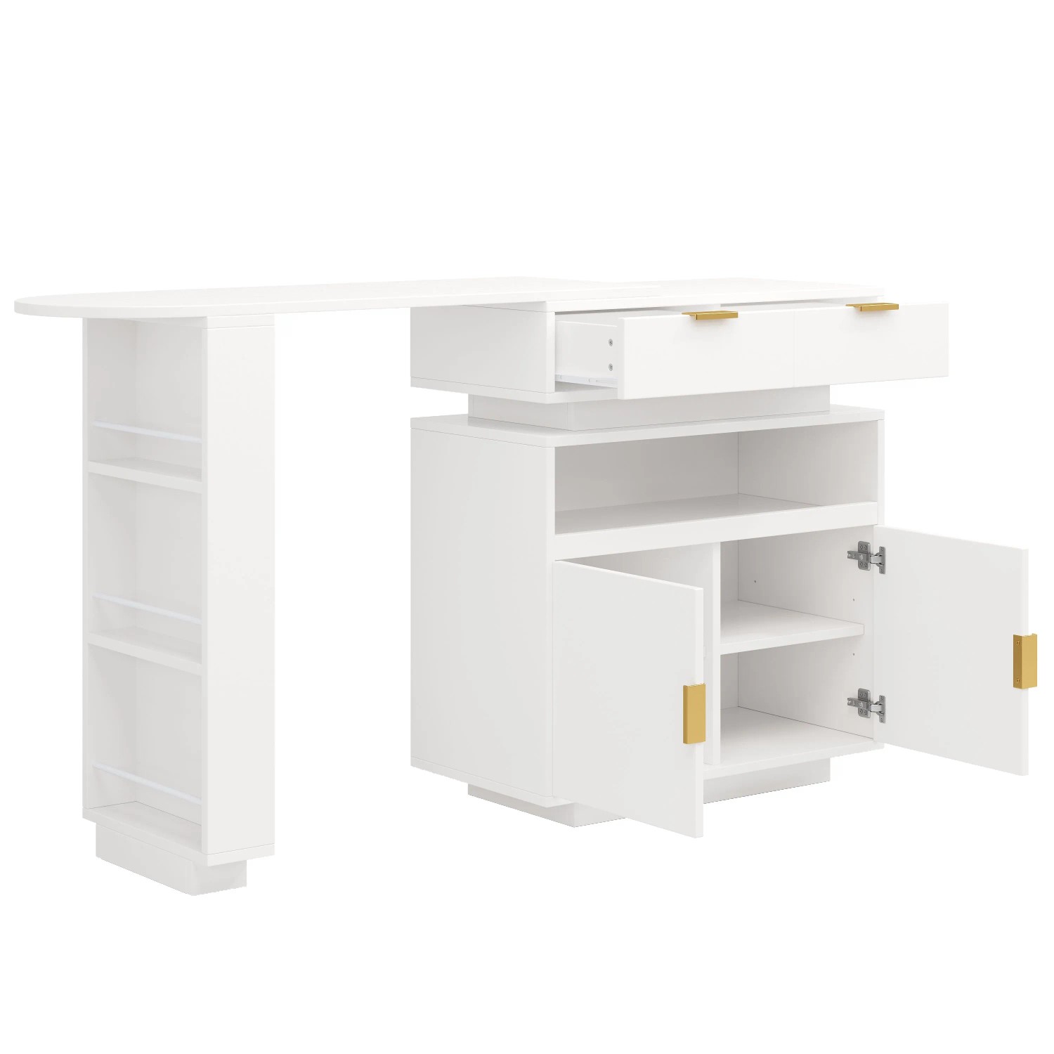 okwish Bartisch mit Stauraum LED Beleuchtung Küche 115x183x40x99cm Weiß