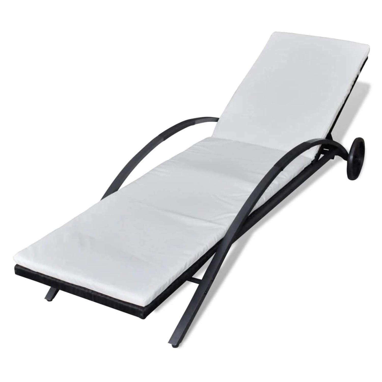 furnicato Sonnenliege mit Polster & Rollen Poly Rattan Schwarz günstig online kaufen