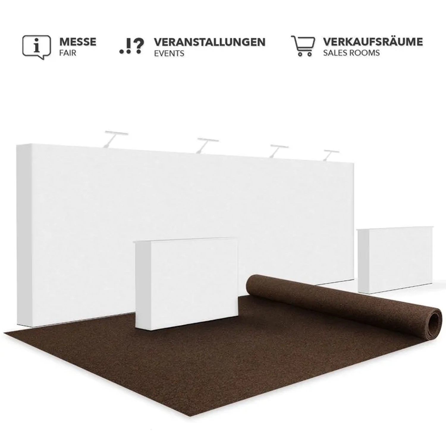 Brauner Eventteppich Turbo, zuschneidbar, für Messen und Veranstaltungen.