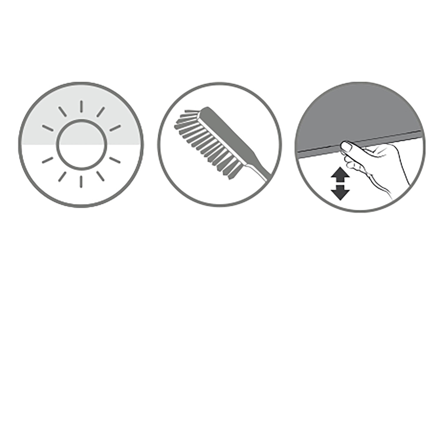 Symbole für Verdunkelung, Reinigung und Bedienung des Gardinia Comfort Move Rollos.