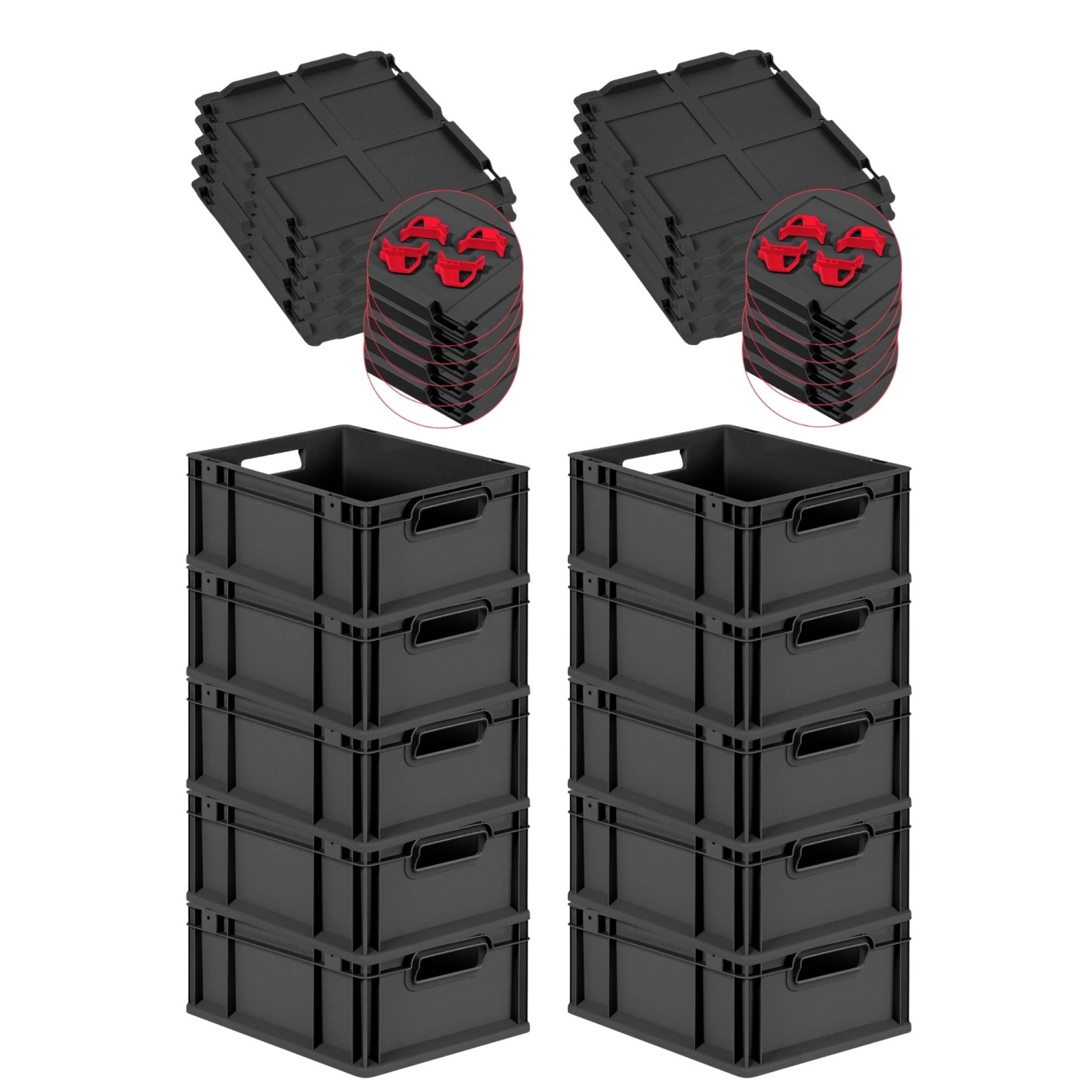 PROREGAL SuperSparSet 10x Eurobox Nextgen Grip Mit Auflagedeckel Und Roten günstig online kaufen