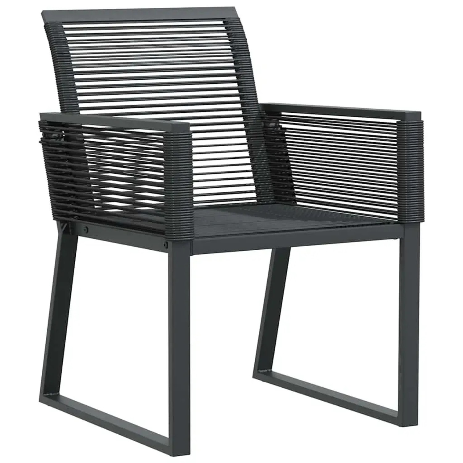 Schwarzer Gartenstuhl aus Stahl und Poly Rattan, Teil der vidaXL 9-tlg. Essgruppe.