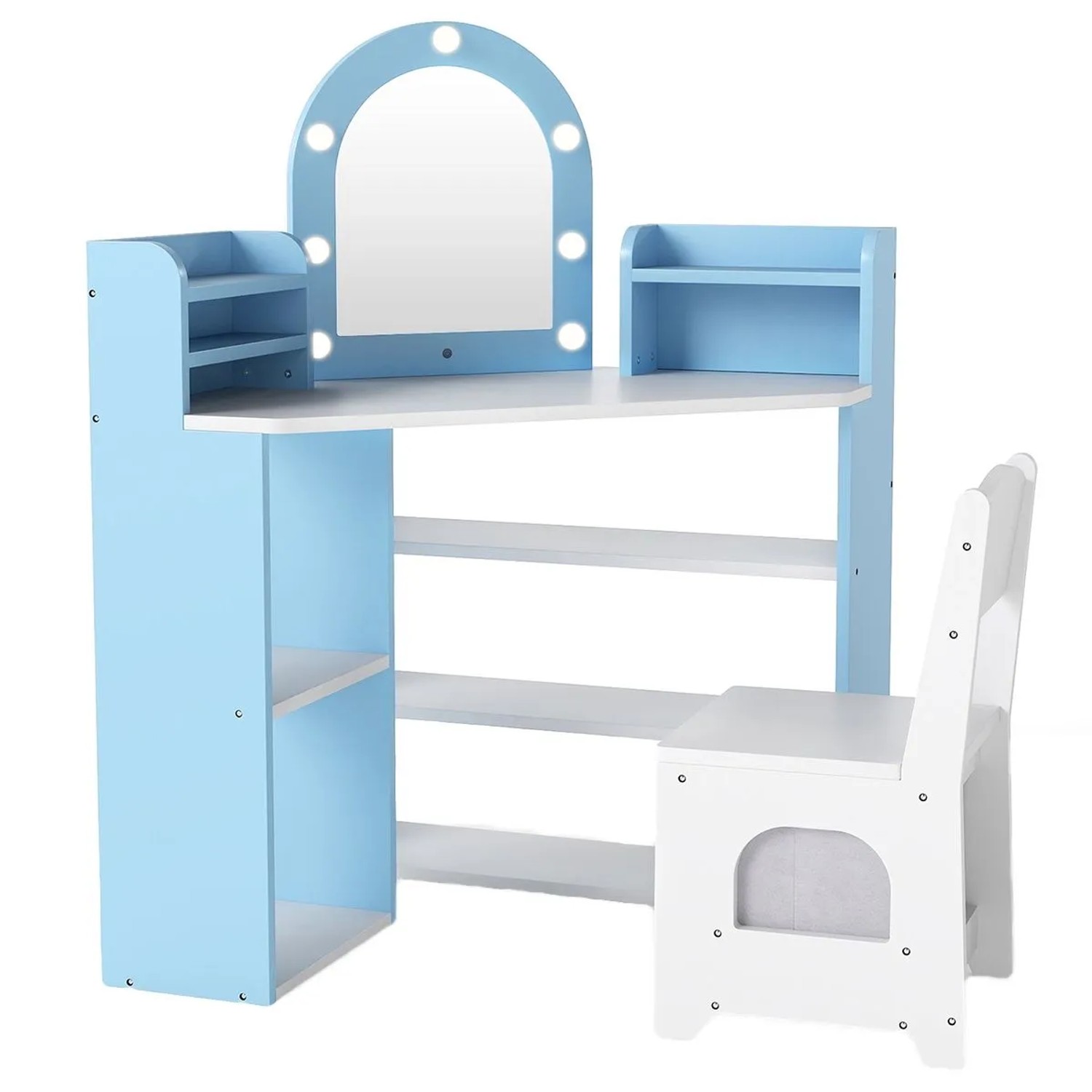 Costway Eck Schminktisch Kinder mit Beleuchtung & 3 Led-Spiegel günstig online kaufen