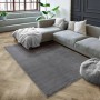 Grauer Floornovo Kurzflor Teppich (200x140 cm) im Wohnzimmer.