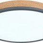 Graphitfarbene LED-Deckenleuchte Doro mit Holzoptik, dimmbar und mit Fernbedienung.