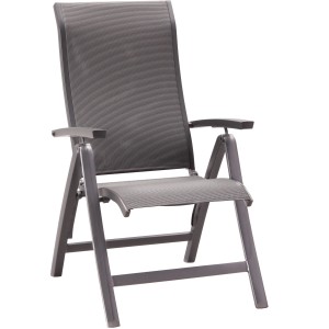 Best Klappsessel Larino 2er Set, anthrazitfarbener Gartenstuhl mit Teakholz-Armlehnen.